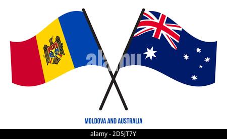 Moldova and Australia Flags Crossed And Waving Flat Style. Official Proportion. Correct Colors. Stock Vector