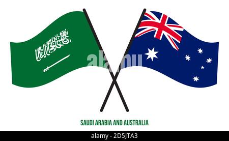 Saudi Arabia and Australia Flags Crossed And Waving Flat Style. Official Proportion. Correct Colors. Stock Vector