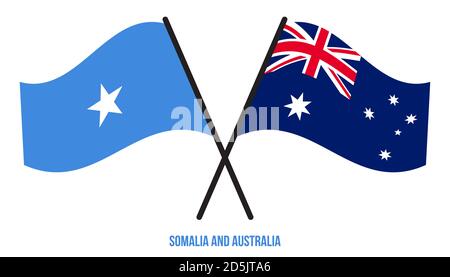 Somalia and Australia Flags Crossed And Waving Flat Style. Official Proportion. Correct Colors. Stock Vector