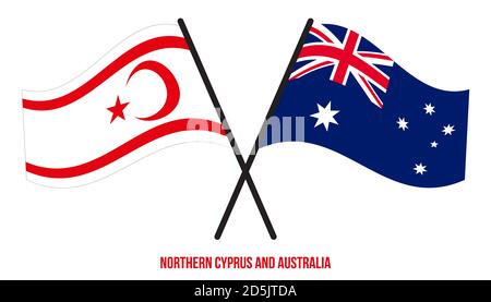 Northern Cyprus and Australia Flags Crossed And Waving Flat Style. Official Proportion. Correct Colors. Stock Vector