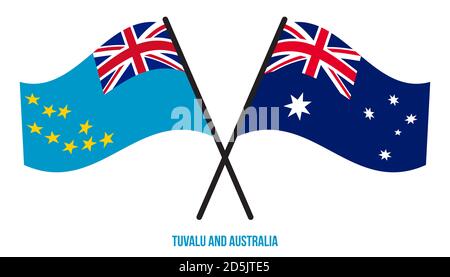 Tuvalu and Australia Flags Crossed And Waving Flat Style. Official Proportion. Correct Colors. Stock Vector