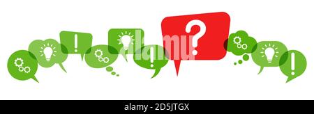 green speech bubbles with red question mark symbolizing questioning or a problem Stock Vector
