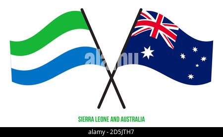 Sierra Leone and Australia Flags Crossed And Waving Flat Style. Official Proportion. Correct Colors. Stock Vector
