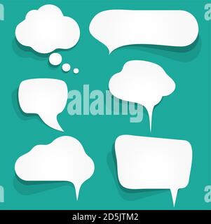 EPS vector illustration of six white speech bubbles with shadows on colored background and free space for text Stock Vector