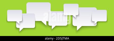 EPS vector illustration of white speech bubbles with shadows on green colored background and free space for text Stock Vector