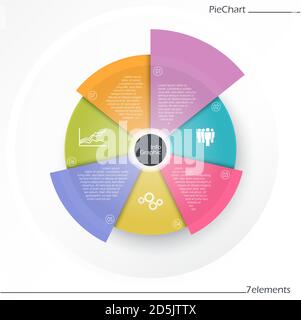 EPS 10 vector file for business info graphic template designs, team work concepts and data information with seven process options Stock Vector