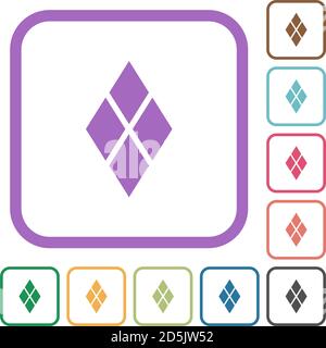 Diamond tile pattern simple icons in color rounded square frames on white background Stock Vector