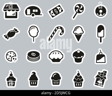 Candy Shop Icons Black & White Sticker Set Big Stock Vector