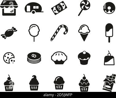Candy Shop Icons Black & White Set Big Stock Vector