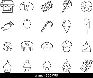 Candy Shop Icons Thin Line Set Big Stock Vector