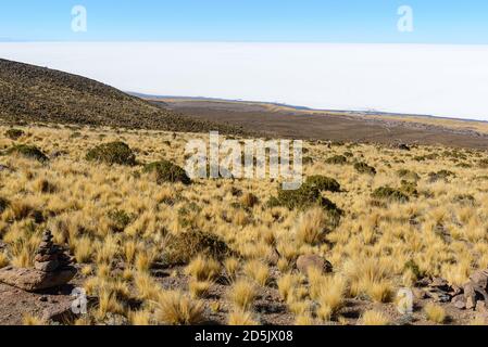 Uyuni salt flat from Cerro Tunupa volcano , Bolivia Stock Photo