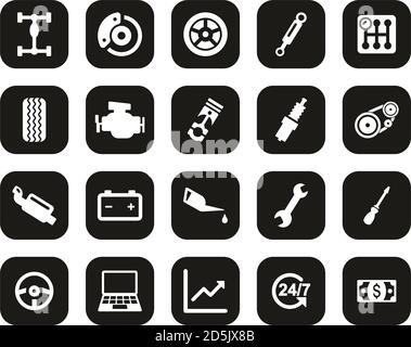 Car Mechanic White On Black Flat Design Set Big Stock Vector