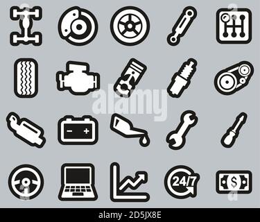 Car Mechanic White On Black Sticker Set Big Stock Vector