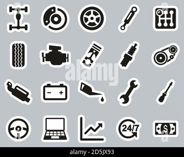 Car Mechanic Black & White Sticker Set Big Stock Vector