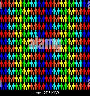 Family sign. Art style colorful pattern with people six colors. Stock Vector