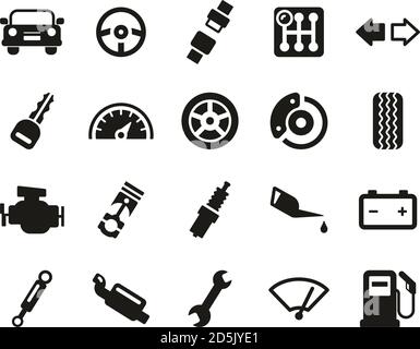 Car Or Car Parts Black & White Set Big Stock Vector
