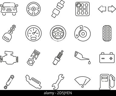 Car Or Car Parts Thin Line Set Big Stock Vector