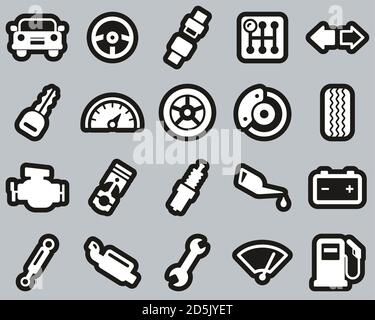Car Or Car Parts White On Black Sticker Set Big Stock Vector
