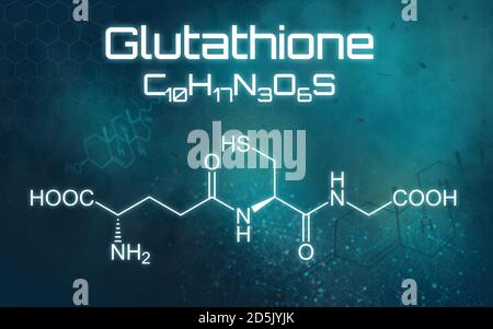 Chemical formula of Glutathione on a futuristic background Stock Photo