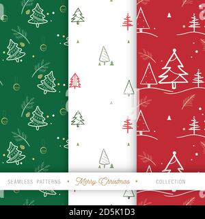 Christmas tree seamless pattern background pack of 3 for gift wrapping paper, digital scrapbook etc. Stock Vector