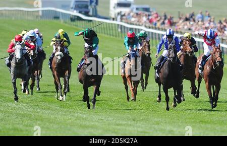 Times up ridden by Richard Hughes (l) comes home to win the Qipco Sponsors British Champions Series Stakes Stock Photo