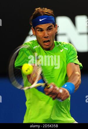 Spain's Rafael Nadal in action against Switzerland's Roger Federer Stock Photo