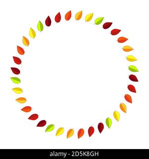 Circular frame with autumn leaves for seasonal invitation. Autumnal blank wreath with copy-space. Circle shape garland illustration with fall leaf. Ro Stock Vector