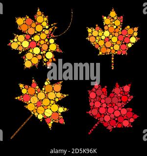 Autumn leaves. Abstract design elements collection. Vector set of autumnal maple leaf in fall colors. Seasonal foliage symbols set made of dots. Illus Stock Vector