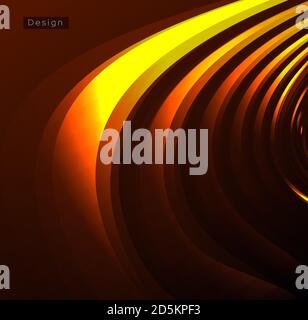 Abstract futuristic background with golden metal cirular waves forming texture in 2d dark space, cover or ornament Stock Vector