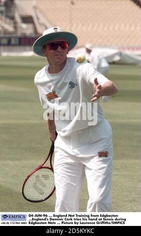 04-JUN-96 ... England Net Training from Edgbaston ...England's Dominic Cork tries his hand at Tennis during Edgbaston Nets ... Picture by Laurence Griffiths/EMPICS Stock Photo