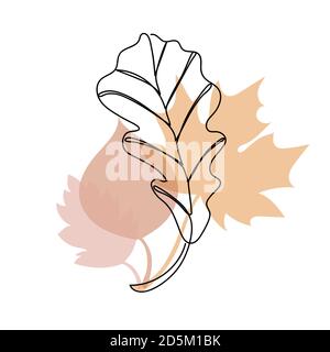 Autumn leaf in a hand drawn linear style with colorful silhouettes of autumn leaves. Isolated on white. Stock Vector