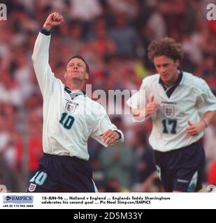 18-JUN-96 ...  Holland v England ... Englands Teddy Sheringham celebrates his second goal