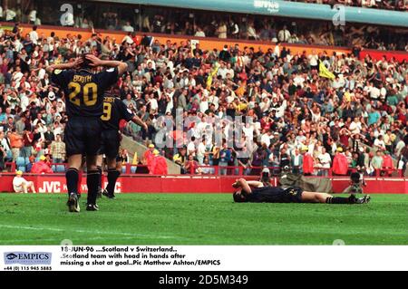 18-JUN-96 ...Scotland v Switzerland. Scotland team with head in hands after missing a shot at goal