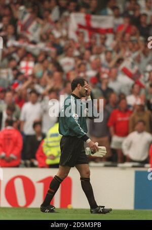 22-JUN-96 ..England v Spain ... Spain's Andoni Zubizarreta walks off dejected after losing to England