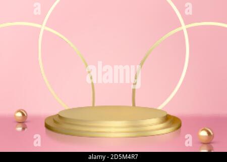 Attractive golden color stage for product display with thing ring and pearls decoration Stock Vector