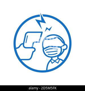 Temperature check icon isolated on white background, flat illustration of checking body temperature using infrared thermometer Stock Vector