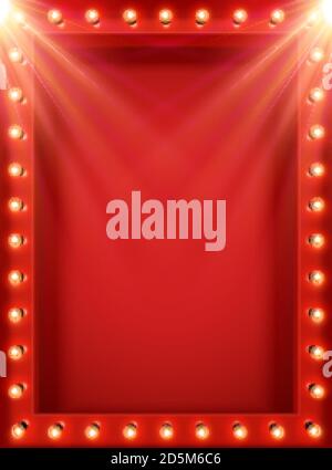 Cinema theatre stage red design background with lights and spotlights in 3d illustration Stock Vector