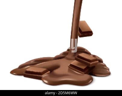 Delicious chocolate flowing down over the chocolate bars isolated on white background in 3d illustration Stock Vector