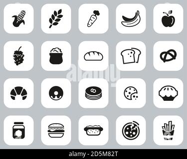 Carbohydrate Food Icons Black & White Flat Design Set Big Stock Vector