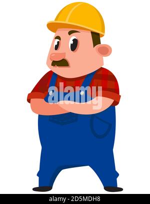 Builder with his arms crossed. Male character in cartoon style. Stock Vector