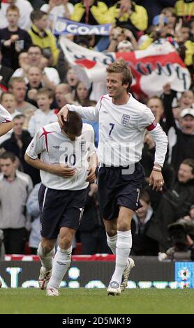 England's Michael Owen celebrates scoring against Estonia during the ...