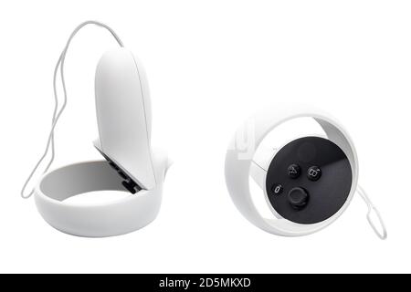 Huelva, Spain - October 13, 2020:  Revamped Oculus Touch controllers for Oculus Quest 2, the next generation of all-in-one VR. Stock Photo