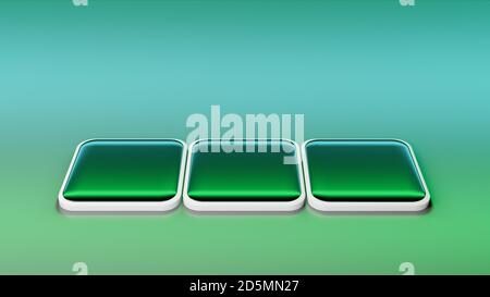 3D illustration of square green tiles with glossy shiny surface, minimalistic design, futuristic technology concept, cgi rendering Stock Photo