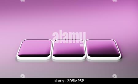 3D illustration of purple square tiles with glossy shiny surface, minimalistic design, futuristic technology concept, cgi rendering Stock Photo