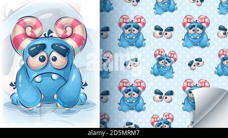 Cute halloween monster - seamless pattern Stock Vector