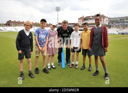 Children take part in cricket activites for schools day before the game between Surrey and Middlesex. Stock Photo