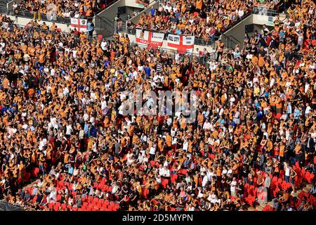 Hull City fans in the stands at Wembley Stadium Stock Photo