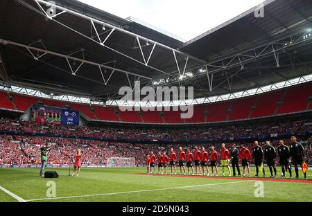 Players and fans sing the national anthem ahead of the Sky Bet Championship  match at Deepdale Stadium, Preston. Picture date: Monday May 8, 2023 Stock  Photo - Alamy