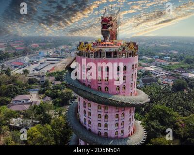 Aerial view of Wat Samphran Dragon Temple in the Sam Phran District in Nakhon Pathom province near Bangkok, Thailand. Stock Photo