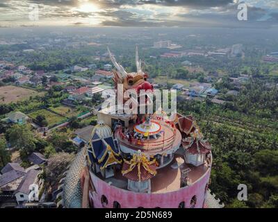 Aerial view of Wat Samphran Dragon Temple in the Sam Phran District in Nakhon Pathom province near Bangkok, Thailand. Stock Photo